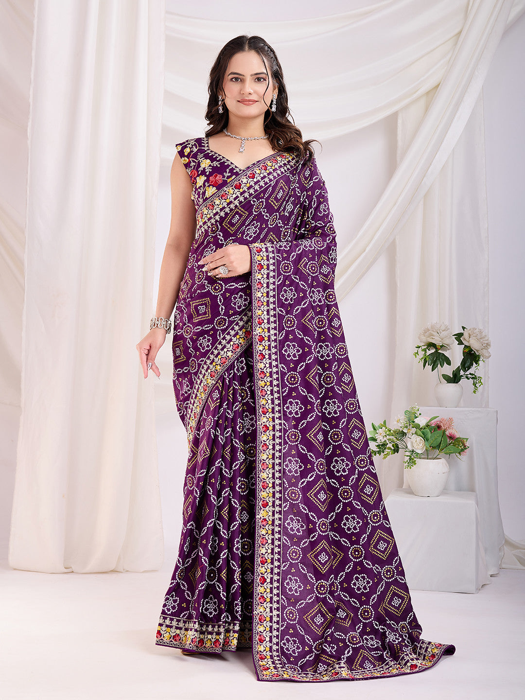 Purple Bandhani Saree