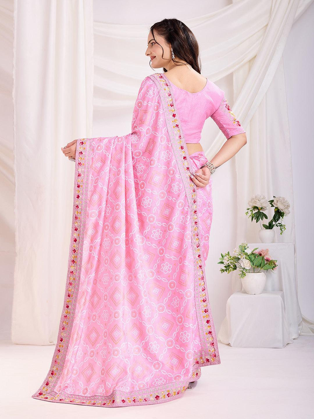 Pink Bandhani Saree