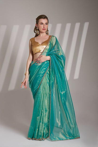 Rust Teal Designer Saree