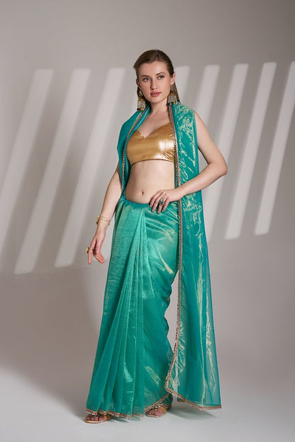 Rust Teal Designer Saree