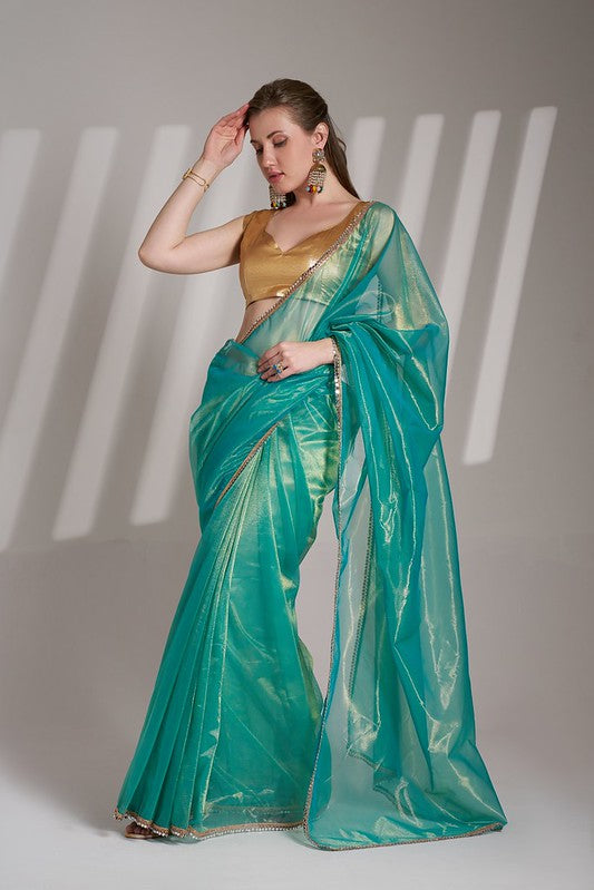 Rust Teal Designer Saree