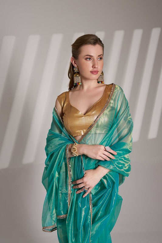Rust Teal Designer Saree