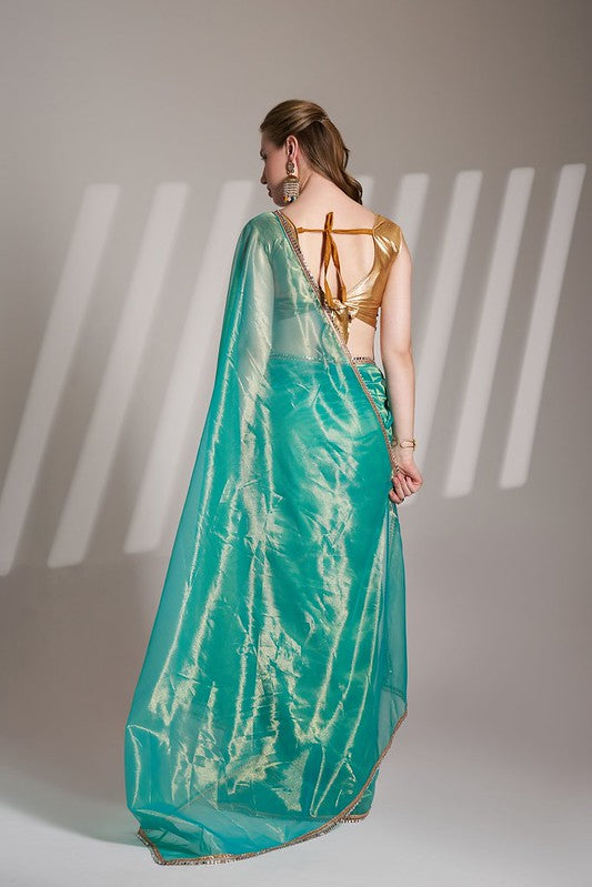 Rust Teal Designer Saree