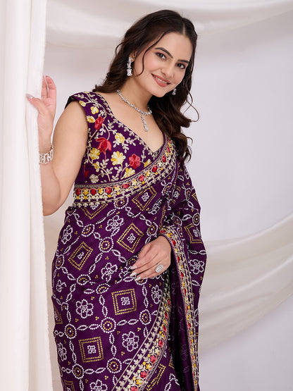Purple Bandhani Saree
