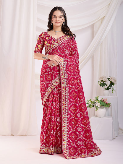 Red Bandhani Saree