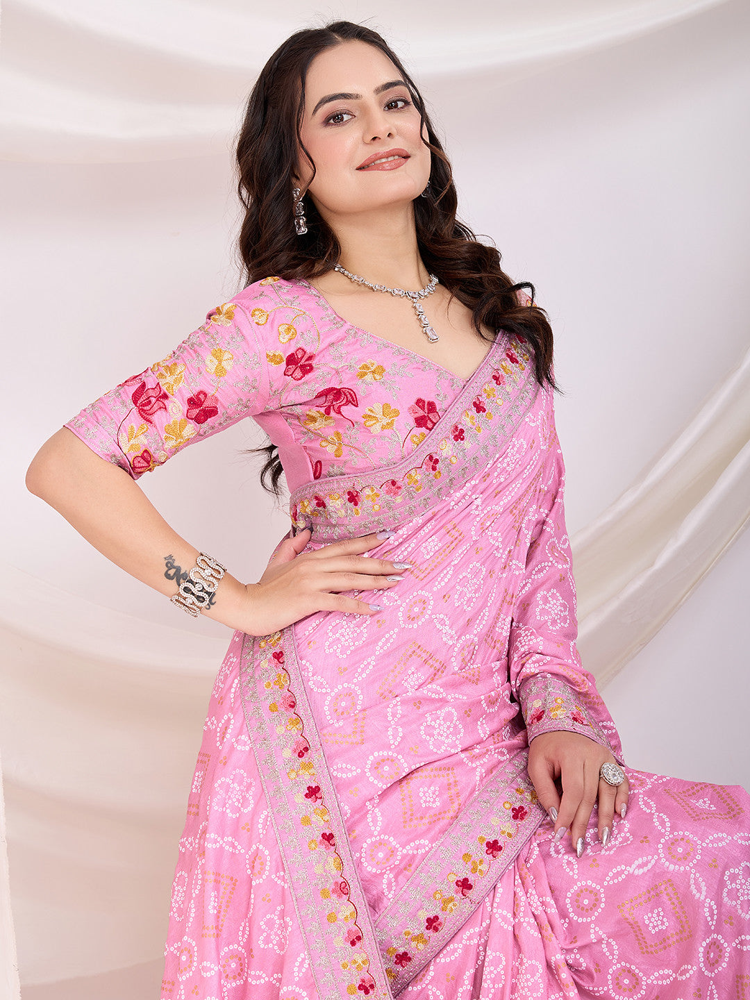 Pink Bandhani Saree