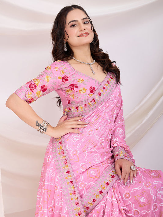 Pink Bandhani Saree