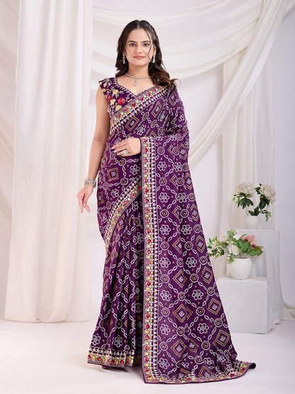 Purple Bandhani Saree