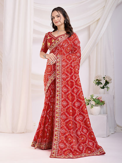 Maroon Bandhani Saree