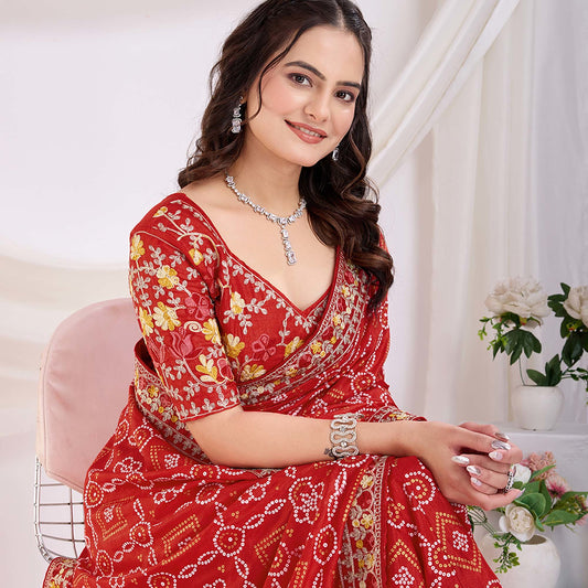 Maroon Bandhani Saree