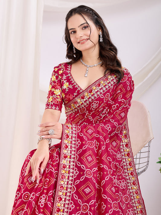 Red Bandhani Saree
