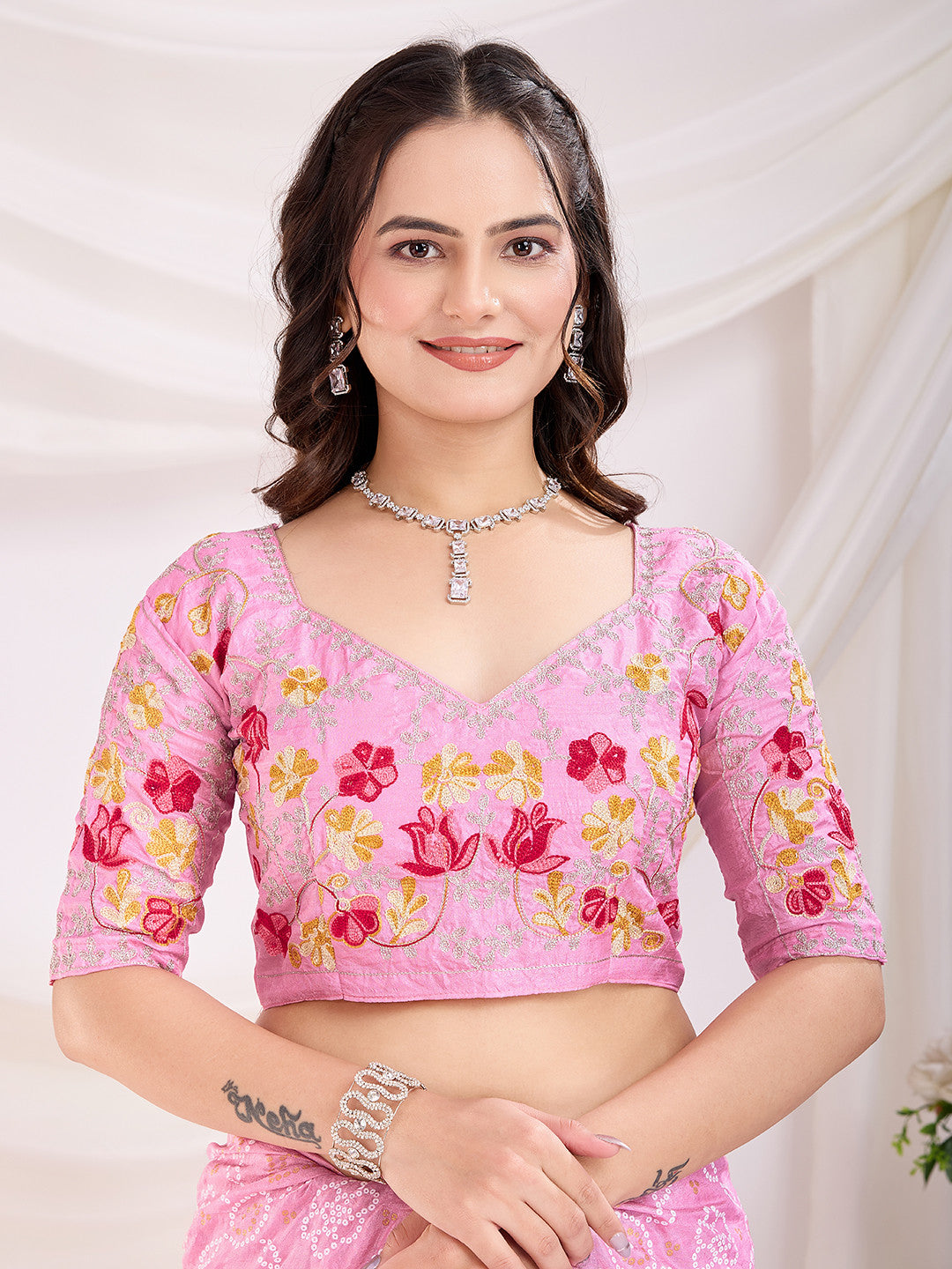 Pink Bandhani Saree