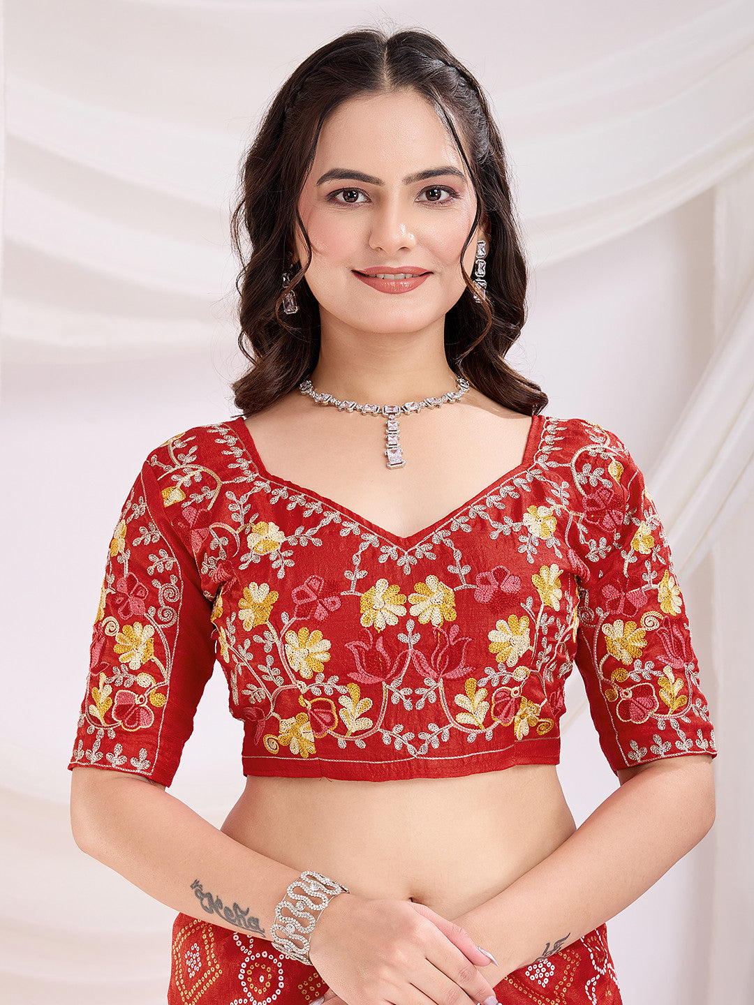Maroon Bandhani Saree