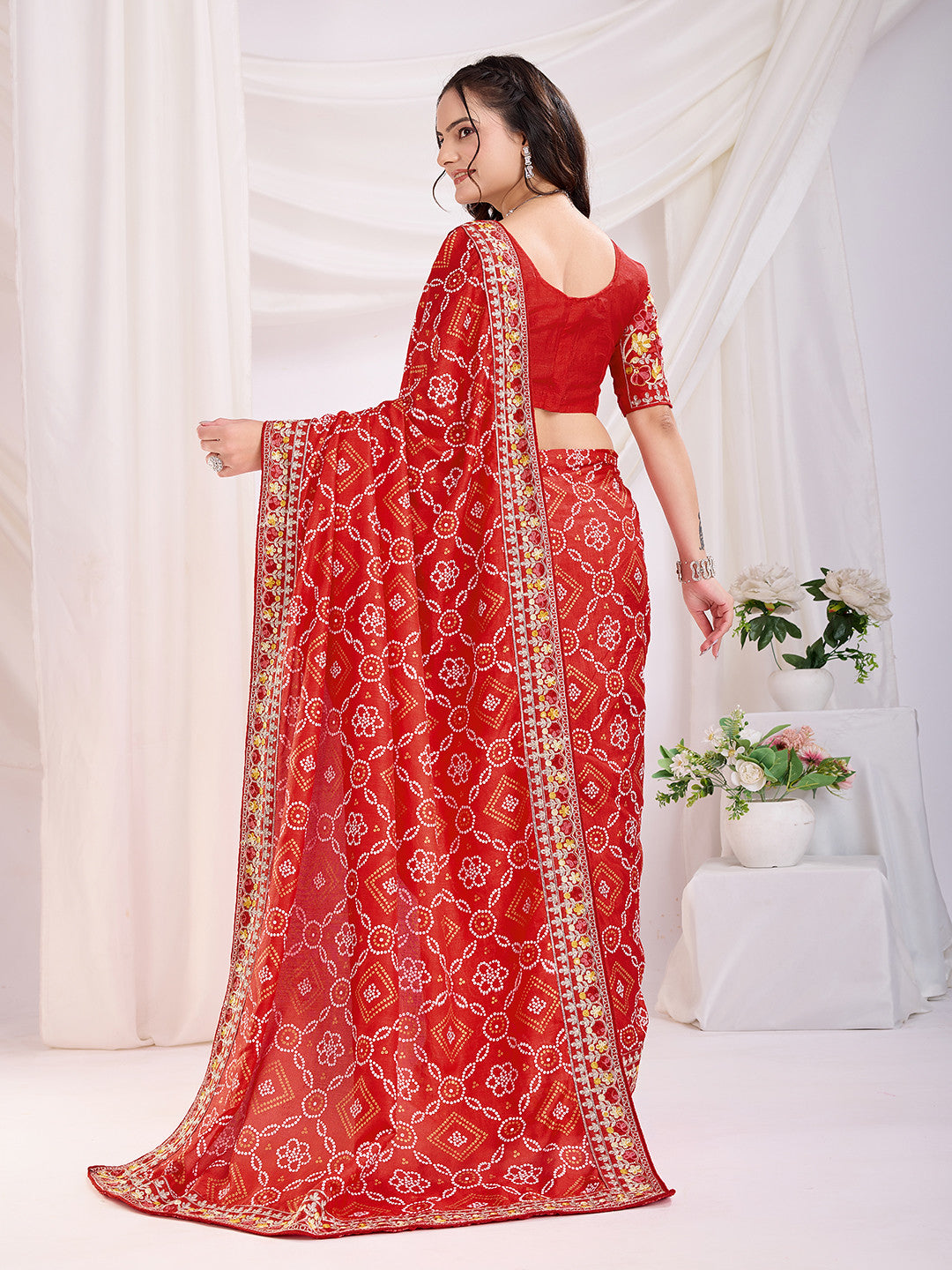 Maroon Bandhani Saree