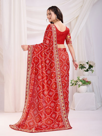 Maroon Bandhani Saree